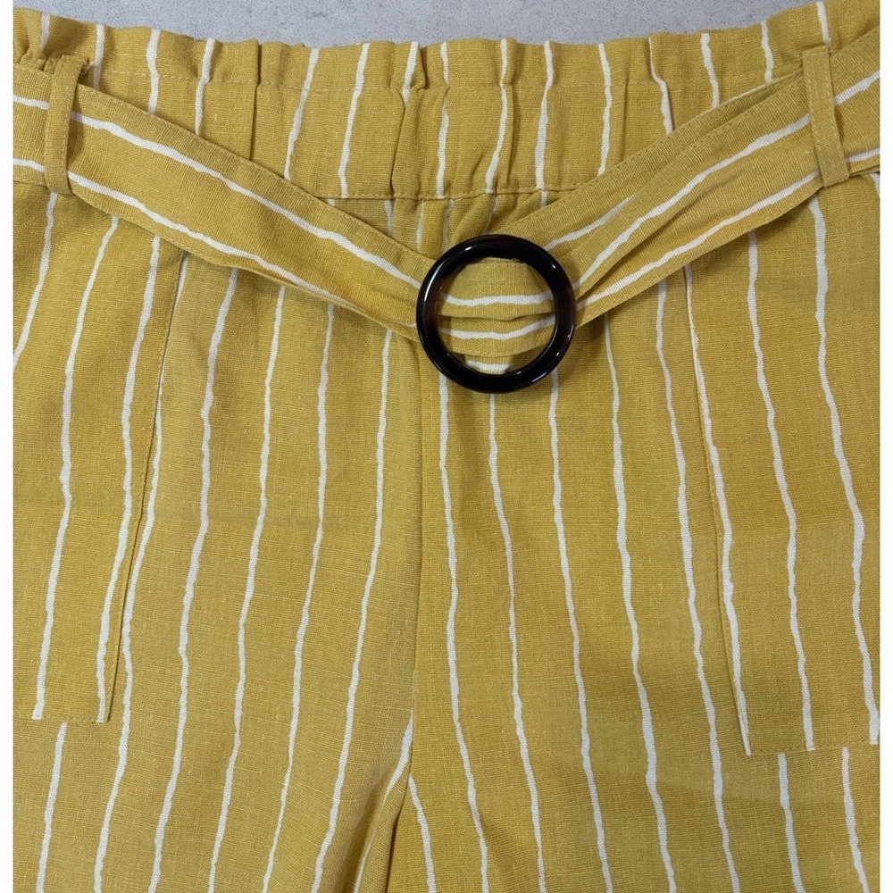 NWT Sans Souci Yellow White Striped Linen Blend Paperbag Shorts Size Large LG - Picture 3 of 13